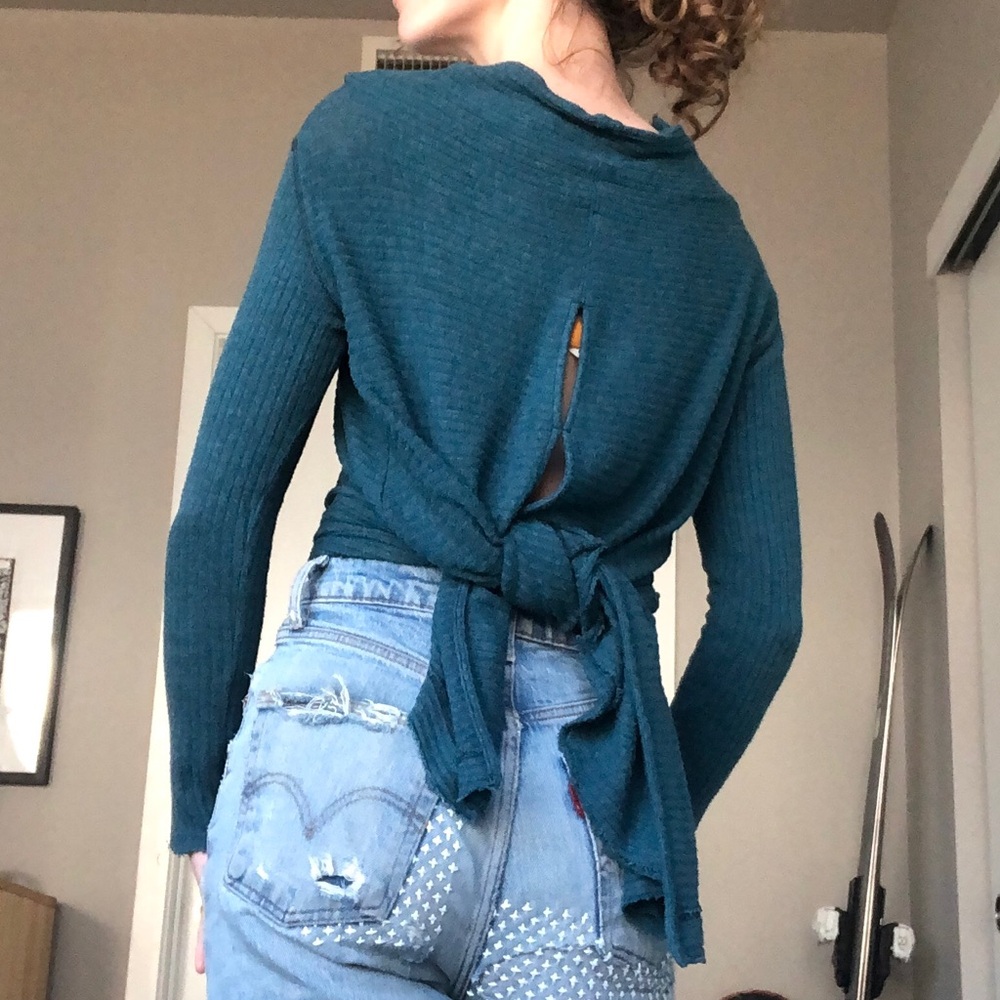 Free People Teal Cowl Sweater